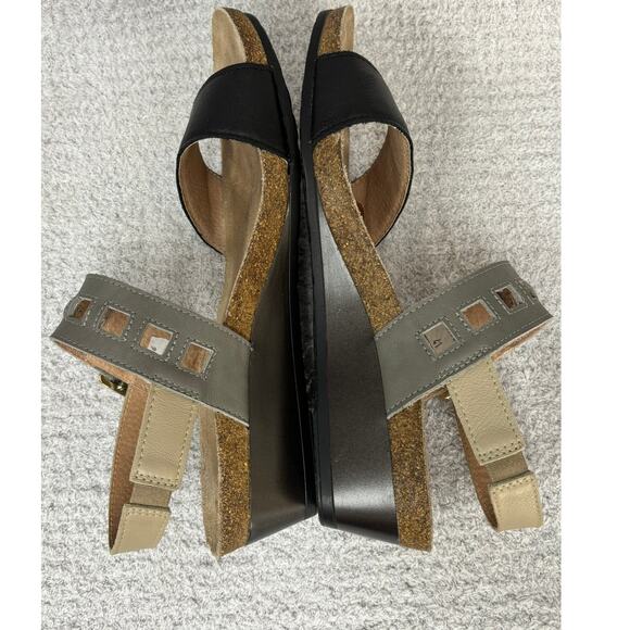 Naot Women's Black Grey Leather Wedge Heel Sandals Size 10 AS IS #59860 - Picture 4 of 7